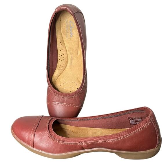 CLARKS Meadow Opal Chestnut Leather Slip On‎ Flat Loafer Ballet Slipper Size 8.5 - Picture 3 of 8
